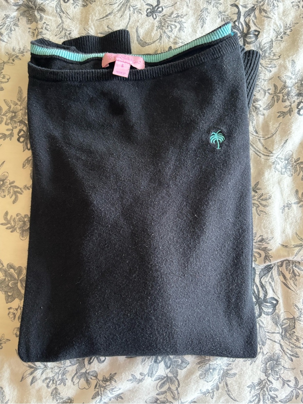 Lilly Pulitzer Navy Crewneck Sweater with Teal Palm Embroidery